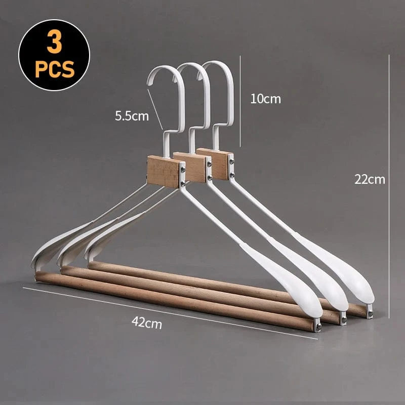 Pack de 3 Cintres Rétro Solides – Bois Naturel et Métal | Cintrélia Blanc