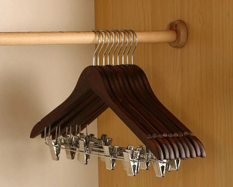 Cintres Solide pour Vestes, Robes et Jupes  | Cintrélia Lot de 5 / Bois foncé