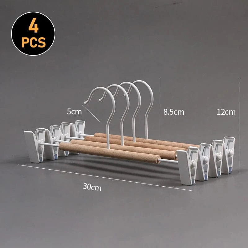 Cintres Solides Style Rétro | Cintrélia Lot de 4 / Bois clair/blanc