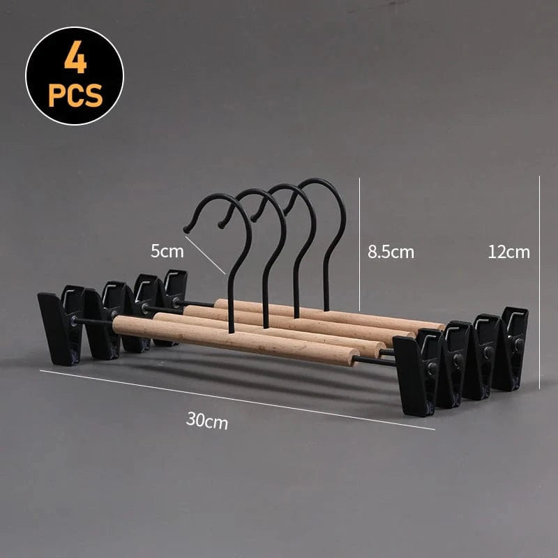 Cintres Solides Style Rétro | Cintrélia Lot de 4 / Bois clair/Noir